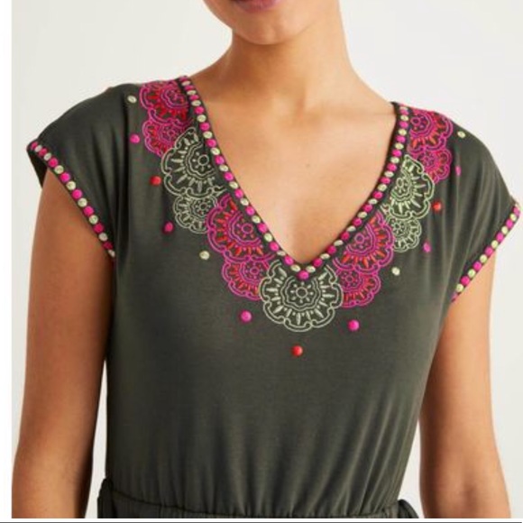 Boden Marcia Embroidered Dress Olive Green size 8R - Picture 4 of 13
